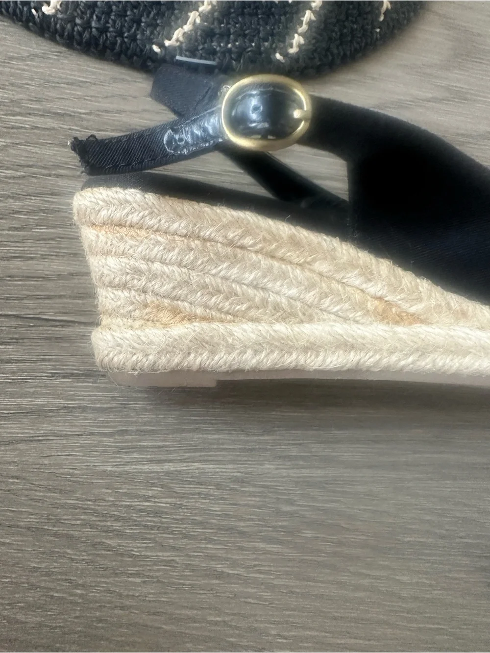 Naturalizer Black Espadrille Wedge Sandals Size 8 + Straw Sun Hat